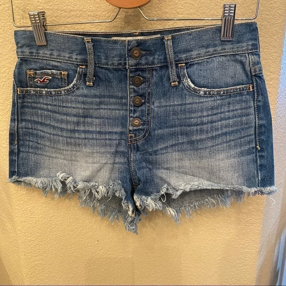 HOLLISTER Blue Raw Hem Jean Shorts Size 25 - Picture 1 of 7